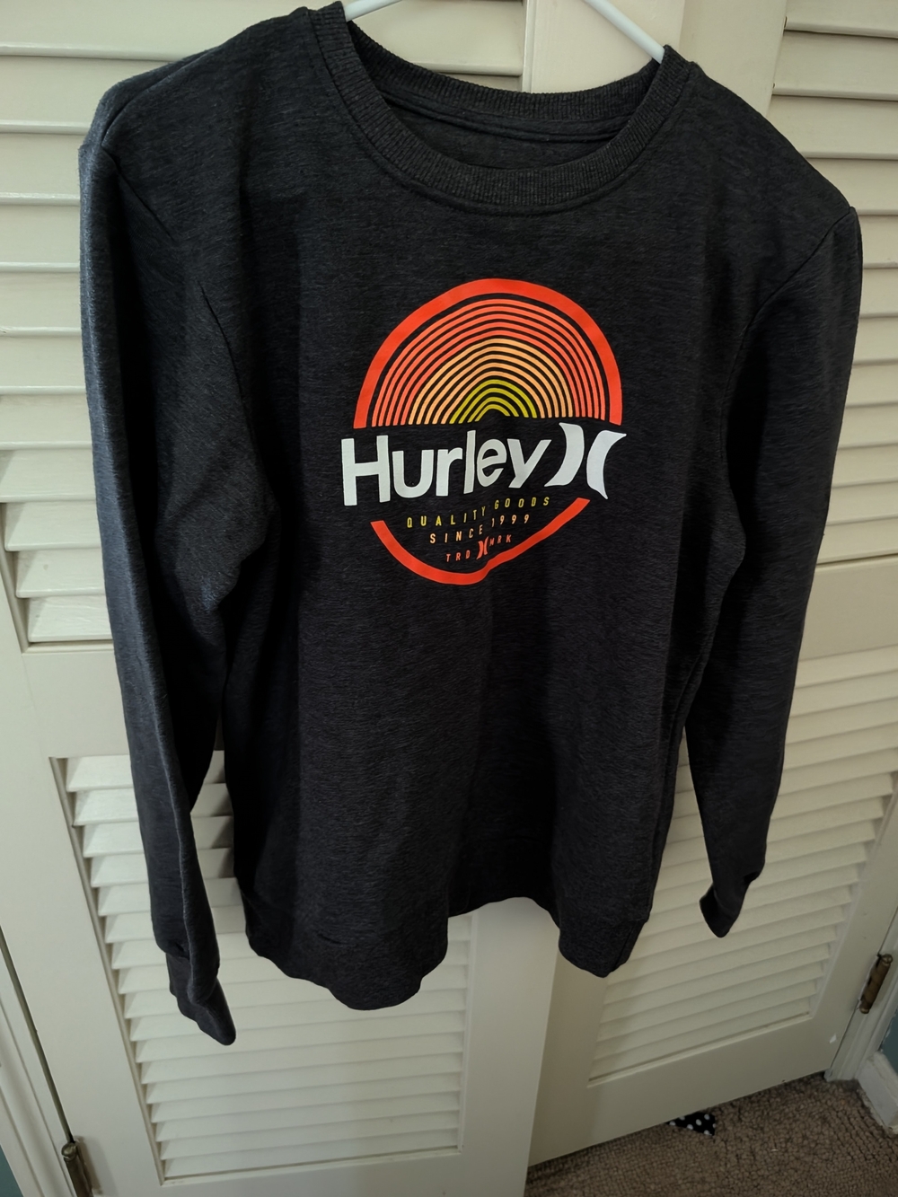 Hurley Charcoal Long-Sleeve Tee with Orange and Yellow Graphic
